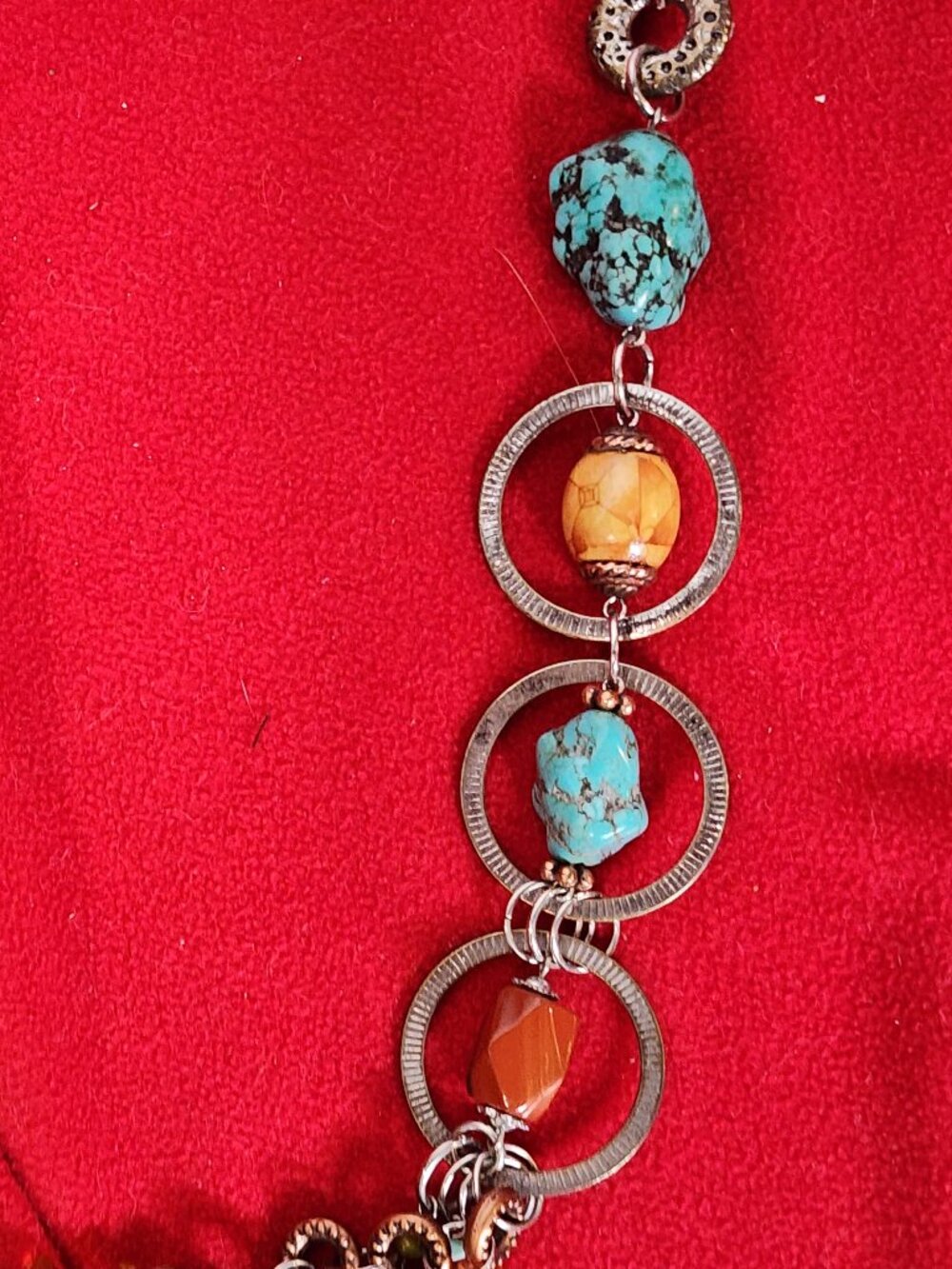Chico's Multi Stone Multi Metal Circles 36" w/Extender Turquoise Copper Necklace - Picture 16 of 16